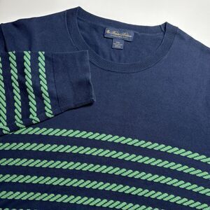 Brooks Brothers Sweater Men's XXL Navy Green Cotton Mariner Rope Stripe Crewneck